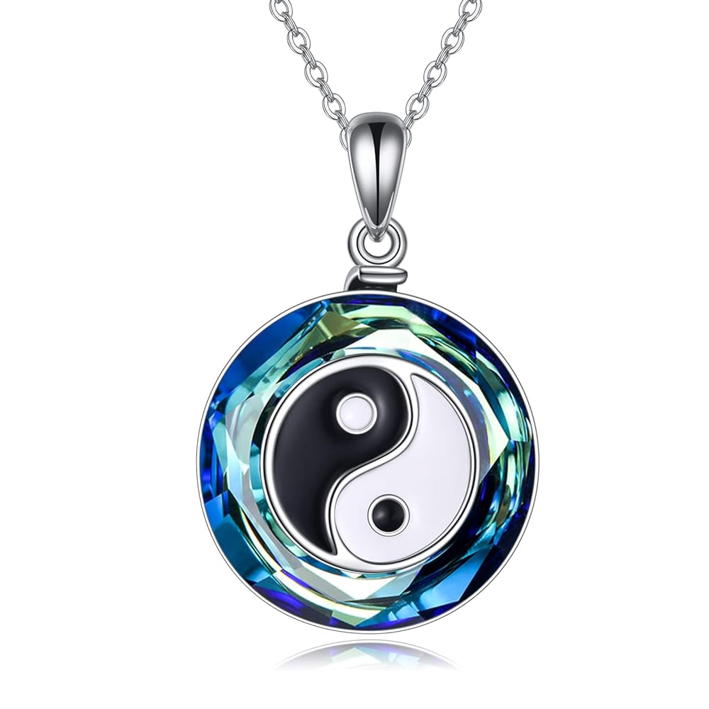 AXELUNA Yin Yang Necklace Sterling Silver Blue Circle
