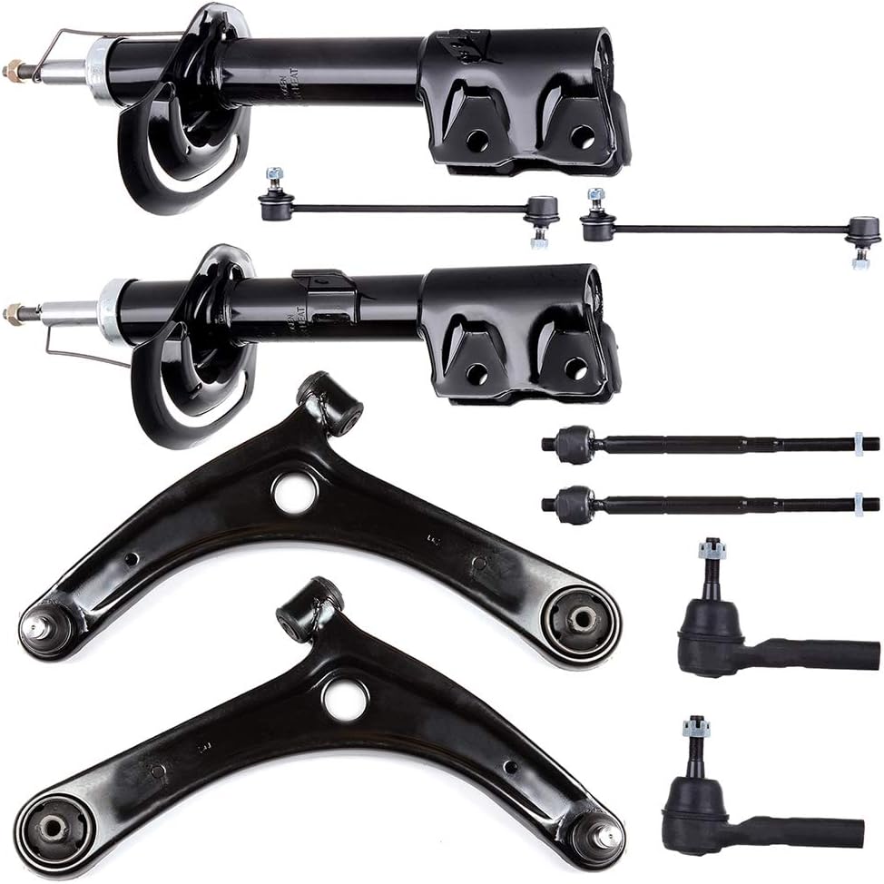 Struts Shock suspension kit for 2007-2010 for Dodge Caliber Front shock absorber Tie Rod End Control Arm and Ball Joint Assembly Stabilizer Bar Link Kit 10 Pcs, 72367 72368 ES800408 EV80645