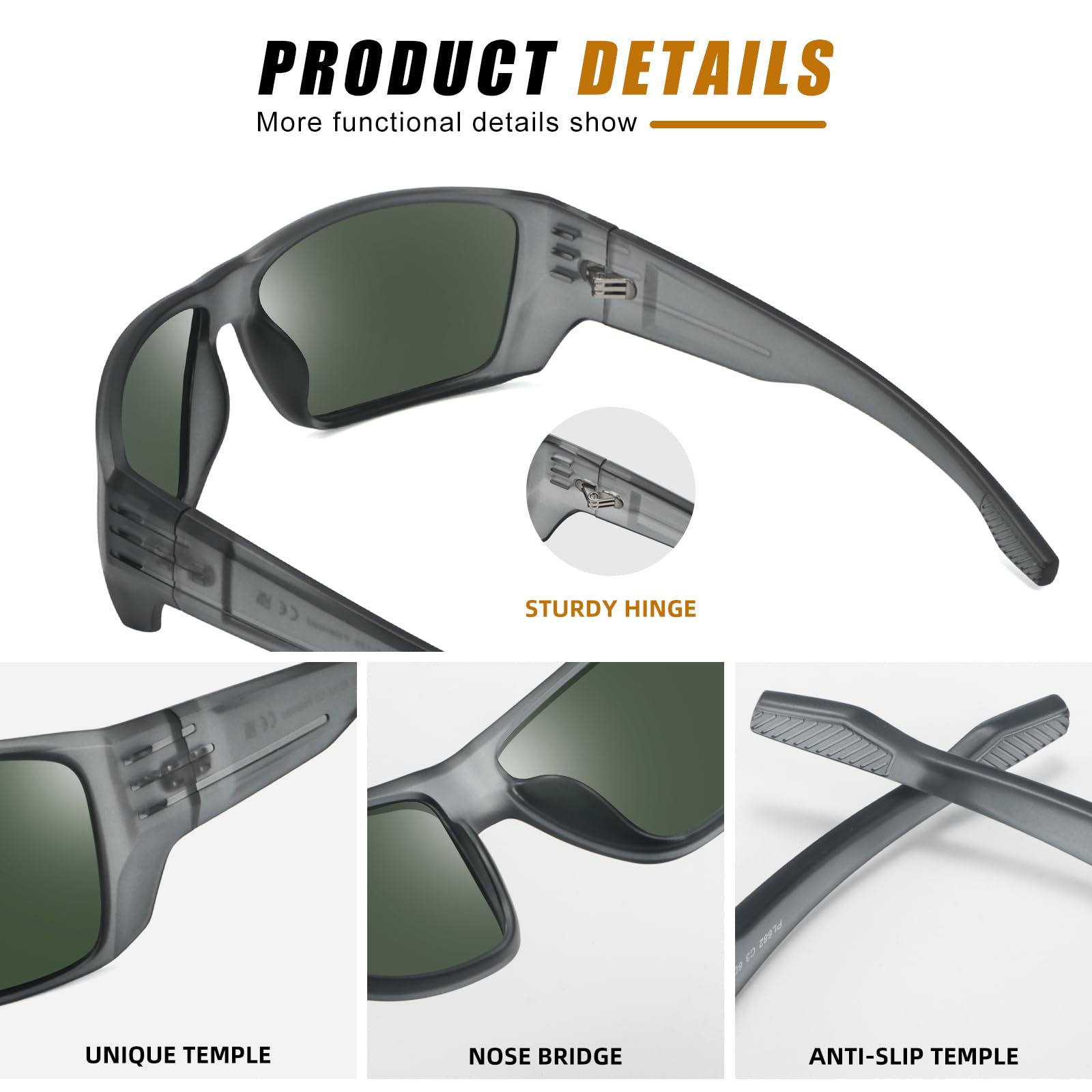 POLARKING Polarisierte Sport-Sonnenbrille für Herren und Damen, quadratischer Rahmen, Radfahren, Angeln, Wickel-Sonnenbrille, UV400-Schutz