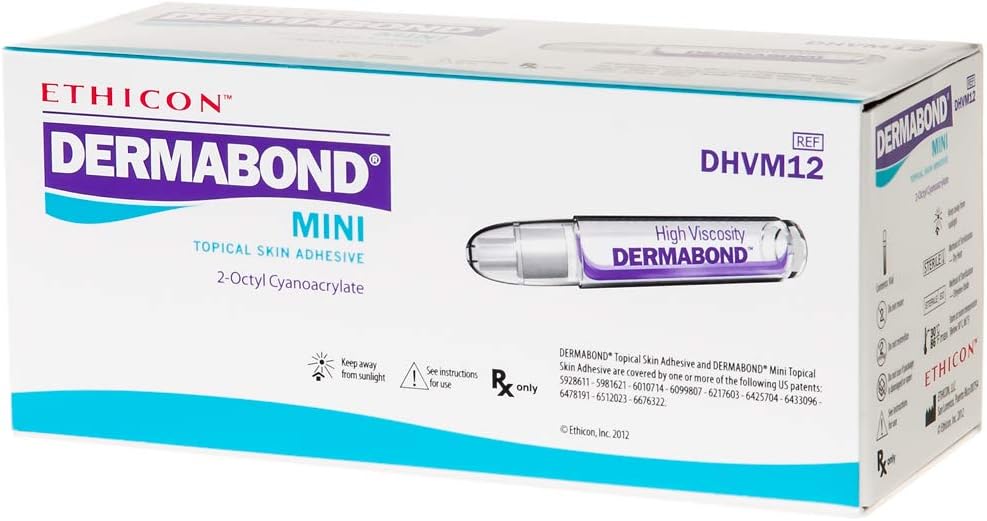 Ethicon DERMABOND Mini Topical Skin Adhesive, DHVM12, 0.36 mL Ampule of High-Viscosity Skin Adhesive, Medical Supplies