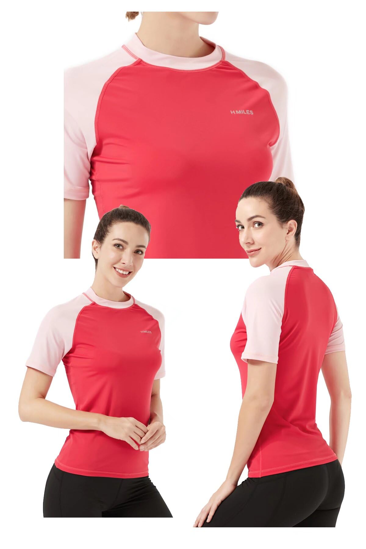 HMILES Camiseta de manga corta UPF para mujer, camiseta de surf de secado rápido para adultos, transpirable, manga raglán