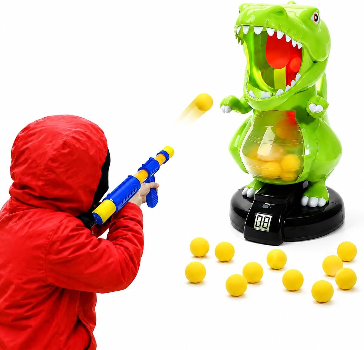 EagleStone T-rex Dinosaur Shooting Toy for Boy Kids with LCD Auto Scoring | Electric Shooting Target with 1 Air Pump Gun, 24 Soft Foam Balls, Indoor Kid Games,Party Favor,Birthday Gifts for Boys Girls