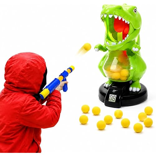 EagleStone T-rex Dinosaur Shooting Toy for Boy Kids with LCD Auto Scoring | Electric Shooting Target with 1 Air Pump Gun, 24 Soft Foam Balls, Indoor Kid Games,Party Favor,Birthday Gifts for Boys Girls