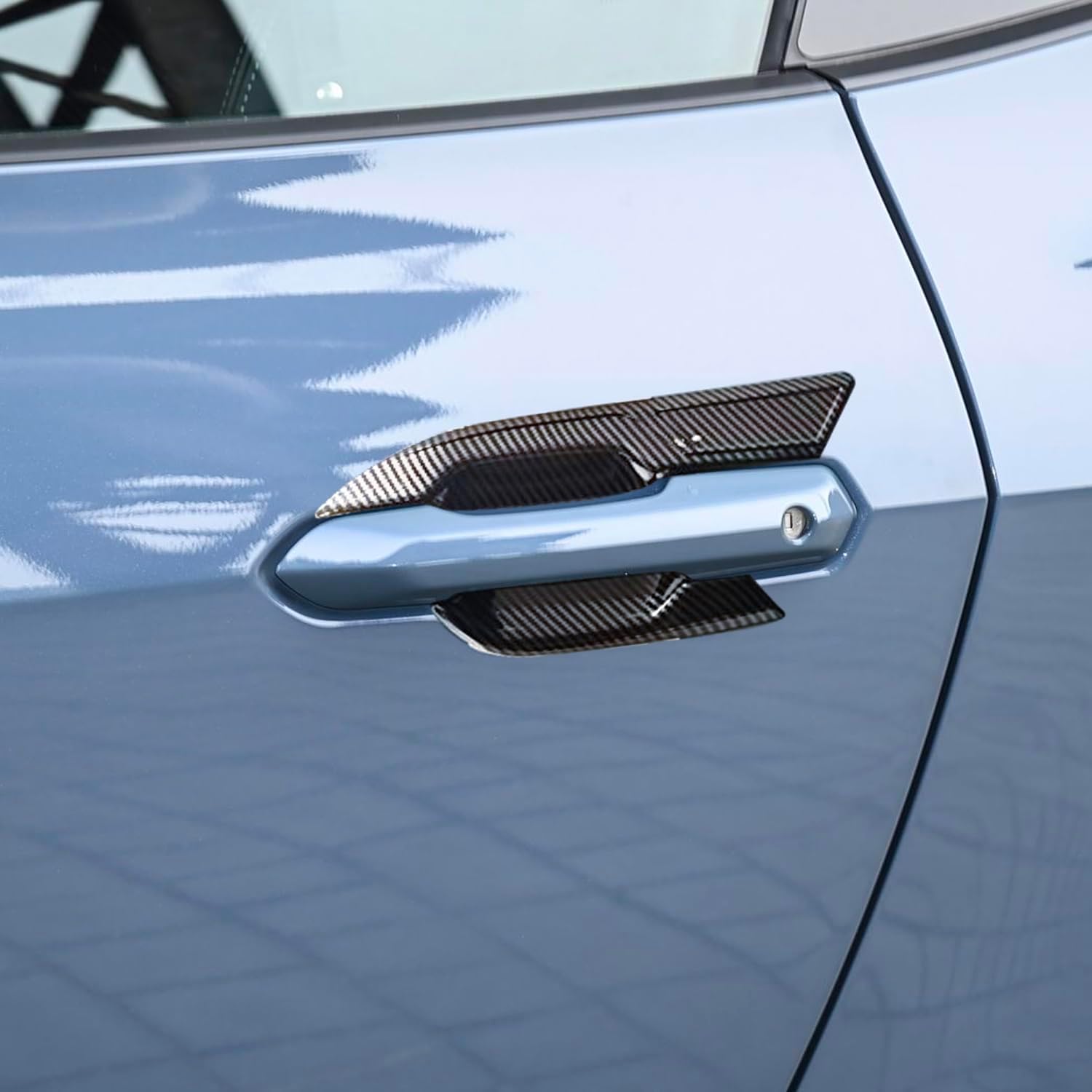 for Ford Mustang 2024-2025 Carbon Fiber Black Side Door Handle Bowl Cover Trim 2pcs Car Accessories