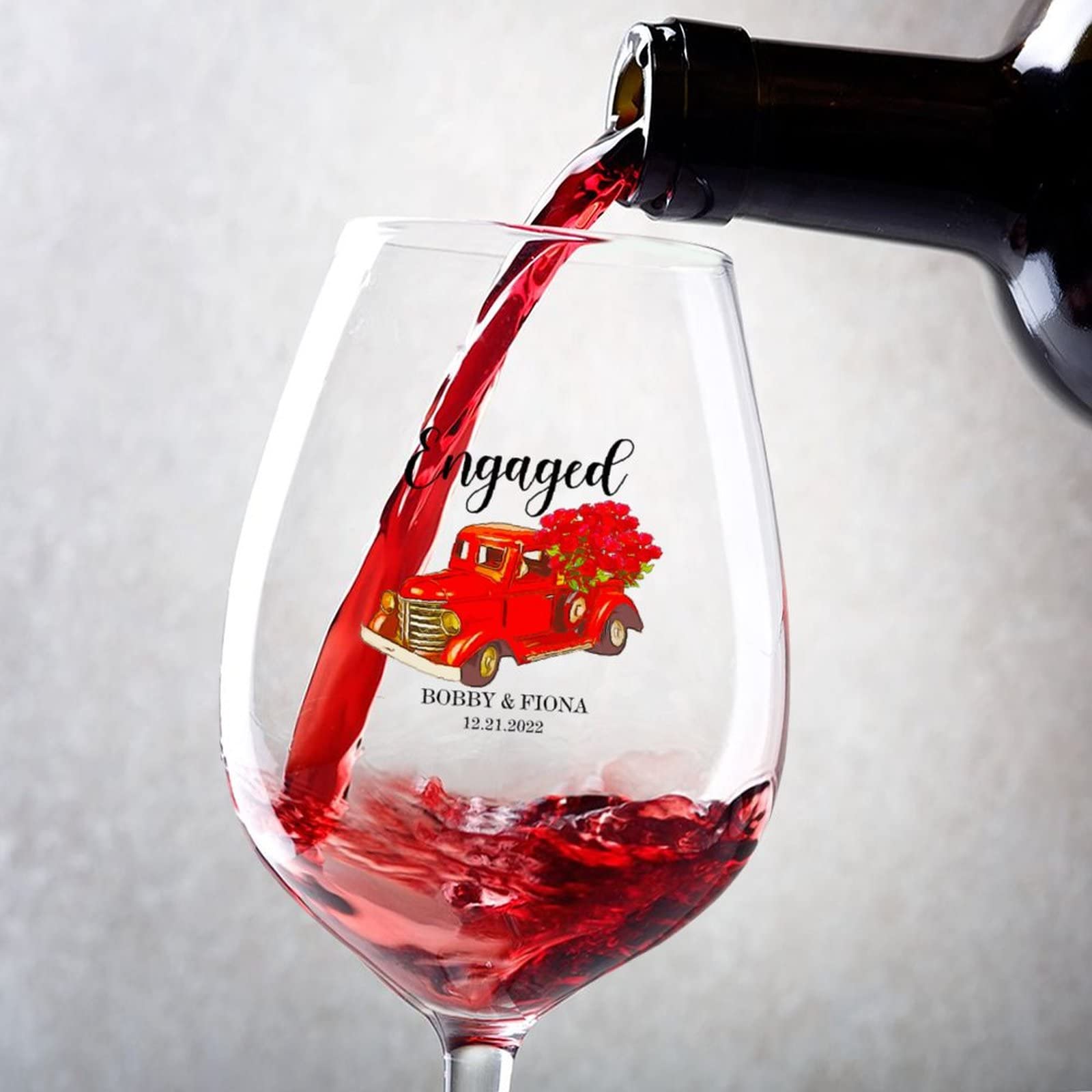 Verres à vin rouge personnalisés pour couple | Lot de 2 verres gravés de 325 ml pour fiançailles