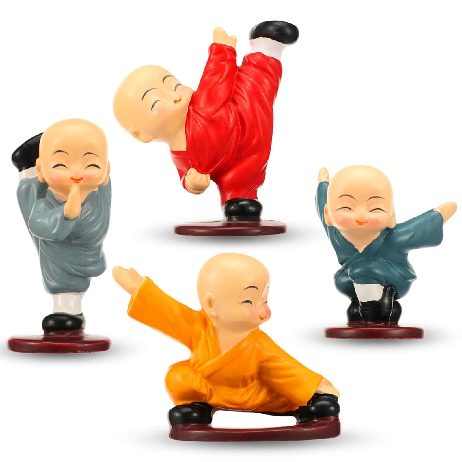 Yuekuntj Style1 4 Pcs Cute Kung Fu Little Monk Figurine, Chinese Buddhist Monks Figurine, Mini Monk Statue Home Decor, Desktop Decoration Monks Sculpture, Zen Art Ornament For Home Office Car(Style1)