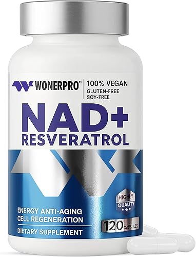 Suplemento NAD+ de 1500 mg orgánico puro, NAD+ Resveratrol y vitamina B3 para mujeres y hombres, refuerzo energético y apoyo antienvejecimiento, 120
