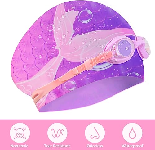 Miniatura 2 de Gorros de natación para niñas, gorro de natación de silicona para niños, gorras de natación duraderas y cómodas para niñas
