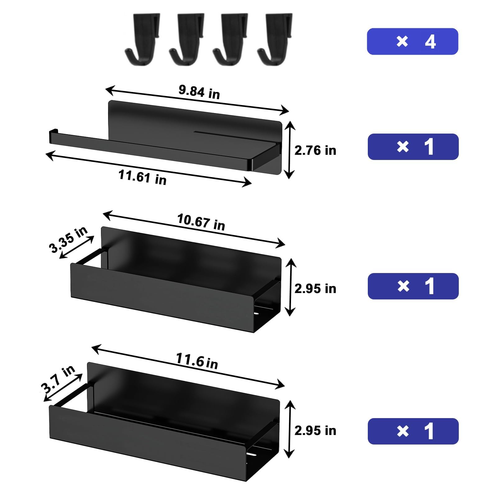 Magnetic Spice Rack for Refrigerator, Magnetic Refrigerator Organizer, 3 Pack Metal Black Magnetic Shelf with Paper Towel Holder, Rustproof Side Fridge Storage Rack for Kitchen with 4 small hooks