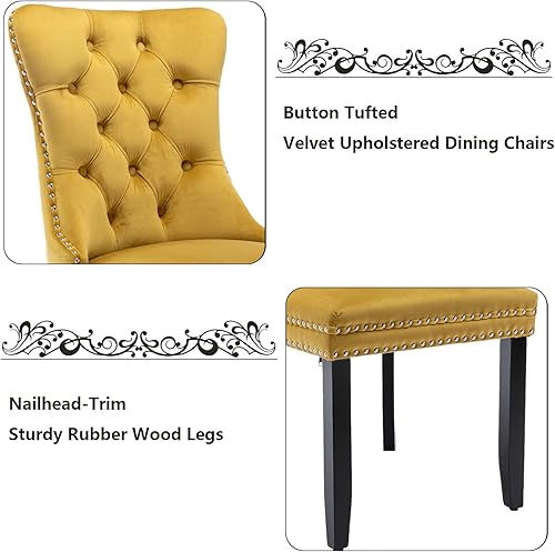 Miniatura 112 de Aoowow Juego de 2 sillas de comedor tapizadas de terciopelo, sillas laterales sin brazos con respaldo de ala, botones y patas de madera maciza para