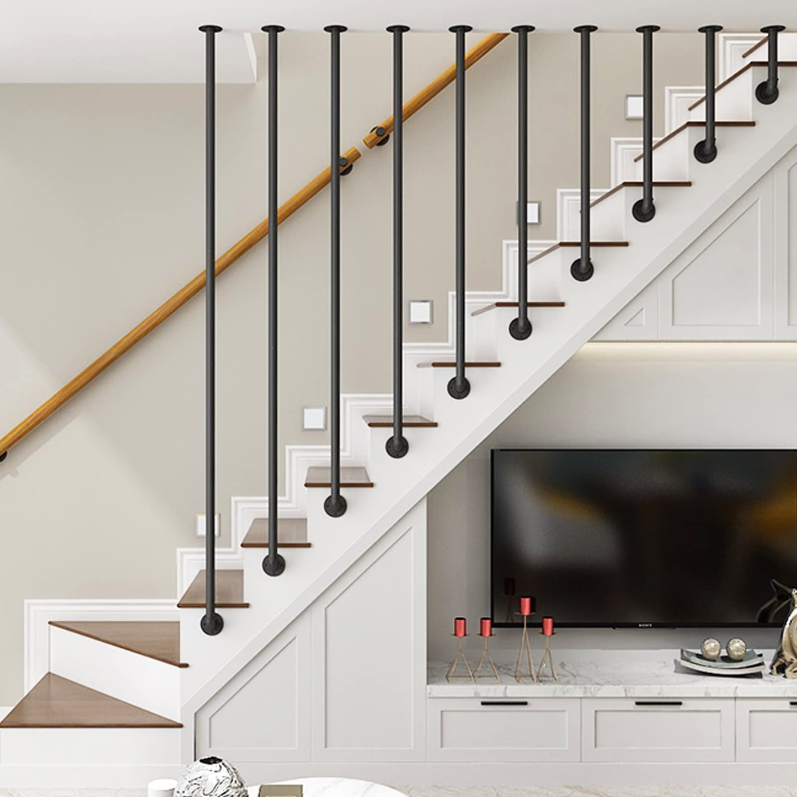 MNYDXY L-shaped Staircase Handrails, Outdoor Indoor Banister Railing Support Rod for Corridors Halls Balconies, Safety Hand Rail for Old Children Guardrail Fence (Size : 1ft/30cm)