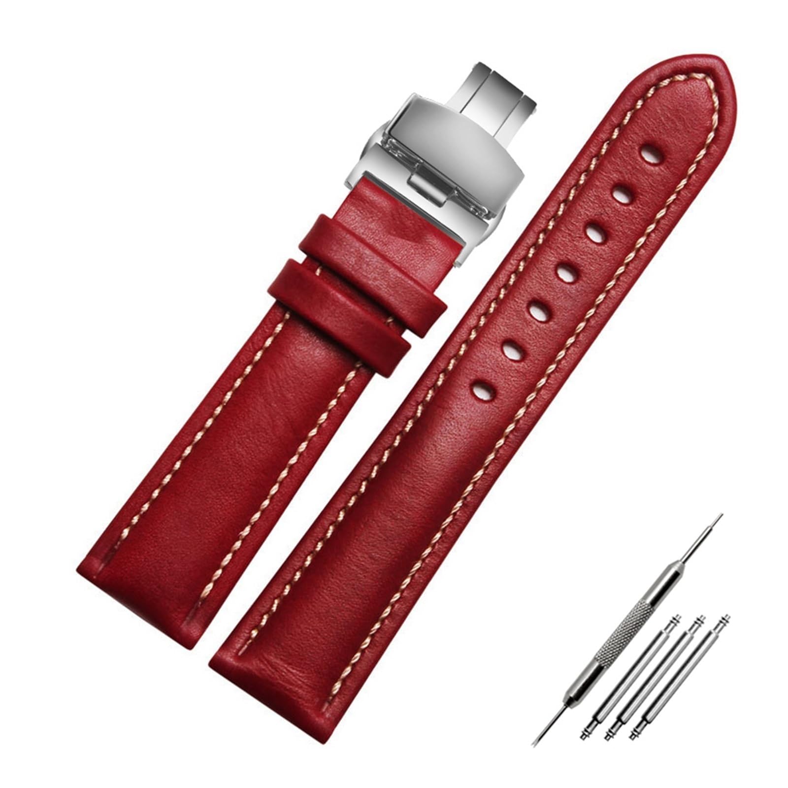 Cong Yi Cinturino per orologio in vera pelle colore nero rosso verde cinturino per orologio con fibbia a farfalla dimensioni I 18 mm 20 mm 21 mm 22 mm