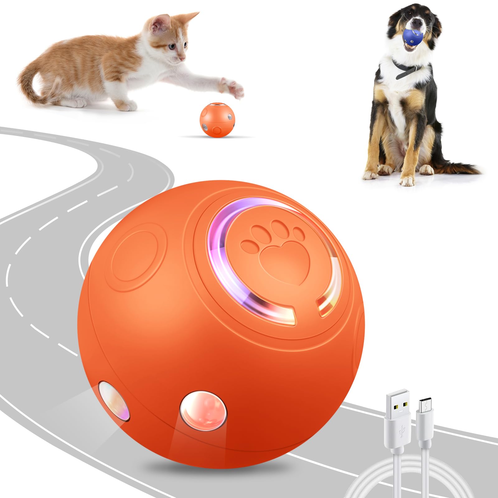 HVSOTV Interactive Dog Ball Toys, Automatic Moving Motorized Rolling Dog Balls, Automatic Bouncing Pet Toy Balls, USB Rechargeable Sporty Rolling Toys