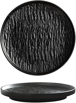 Dxcaicc Dinner Plate Black Ceramic Rock Stone Unique Pattern Flat Dish Plates High-End Tableware Simple Shape Bring Elegant Dining Experience Dishes,Steak plate,10inches