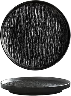 Dxcaicc Dinner Plate Black Ceramic Rock Stone Unique Pattern Flat Dish Plates High-End Tableware Simple Shape Bring Elegant Dining Experience Dishes,Steak plate,10inches