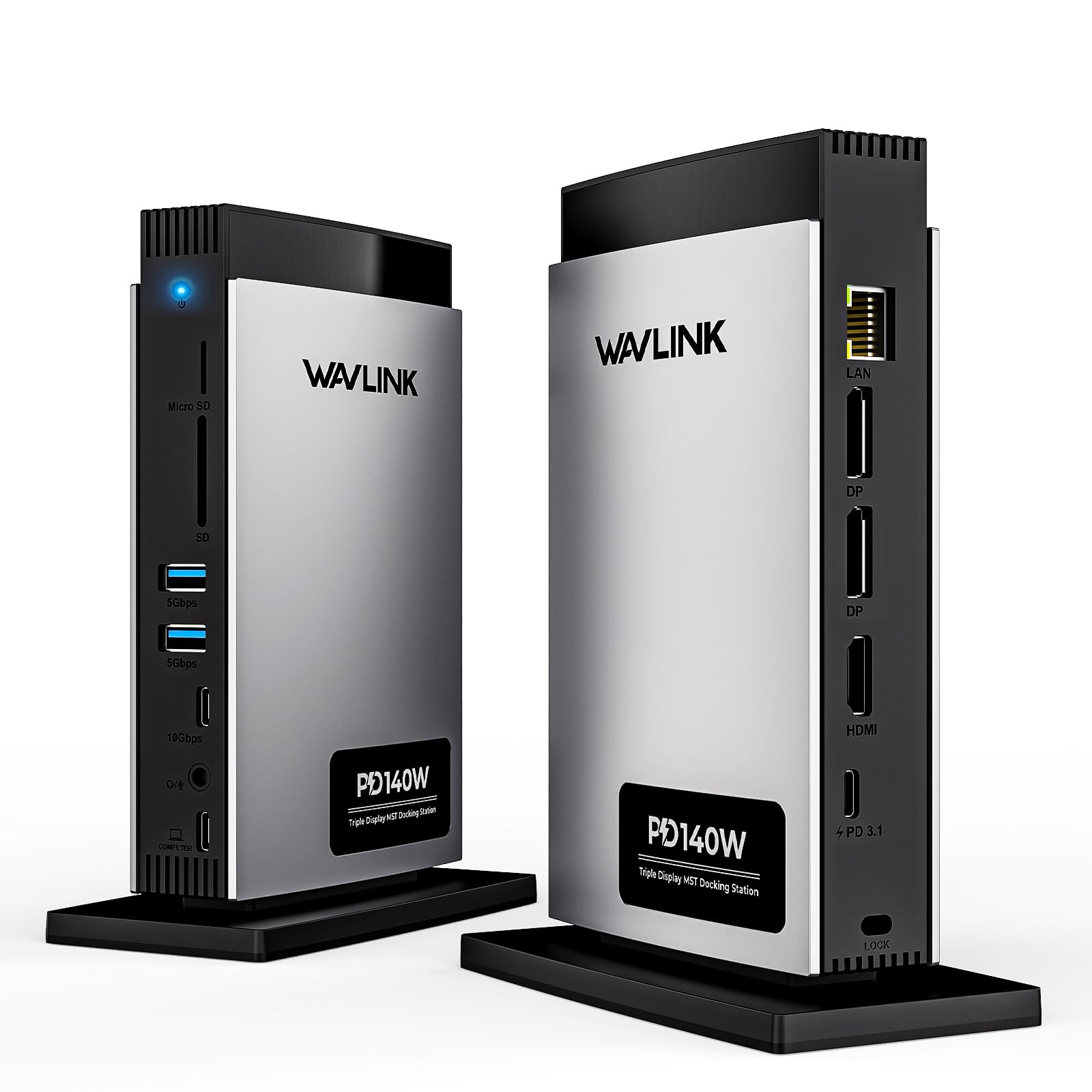 WAVLINK USB C Docking Station 125W de Carga para portátil, 11 en 1 Triple Display Laptop Dock con 8K DP*2 + 8K HDMI, RJ45, 10G USB-C, 2 USB 3.0, SD/TF Slot, Audio/Mic, para Window