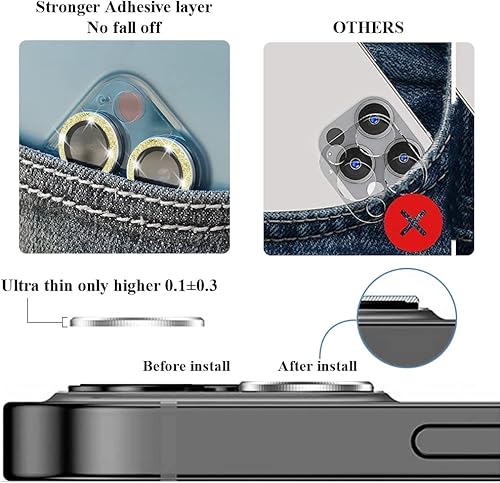 Miniatura 4 de Paquete de 2 Protector de lente de cámara de vidrio templado compatible con iPhone 14 ProMax, ultra transparentedelgado, antiarañazos, a prueba de