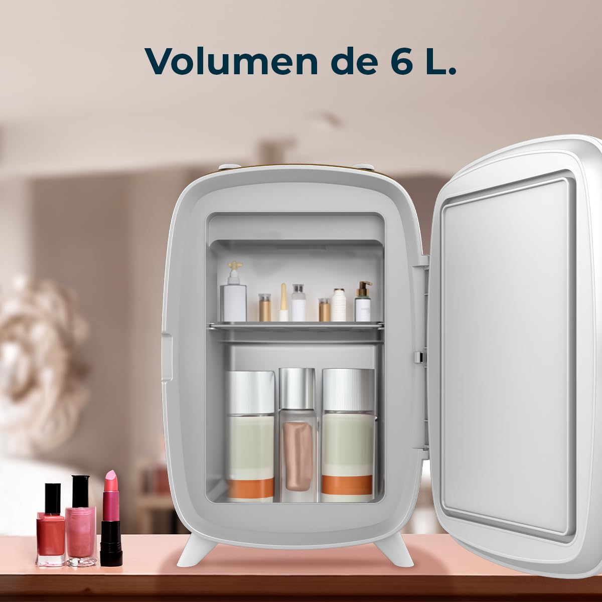 Cecotec Nevera Pequeña de Cosméticos 6L Bamba CoolingBeauty 6000 Mirror Rose. Mini Frigorífico con Puerta con Espejo Exterior, Lud LED con 3 Intensidades, Enfriamiento de hasta 10ºC - 4