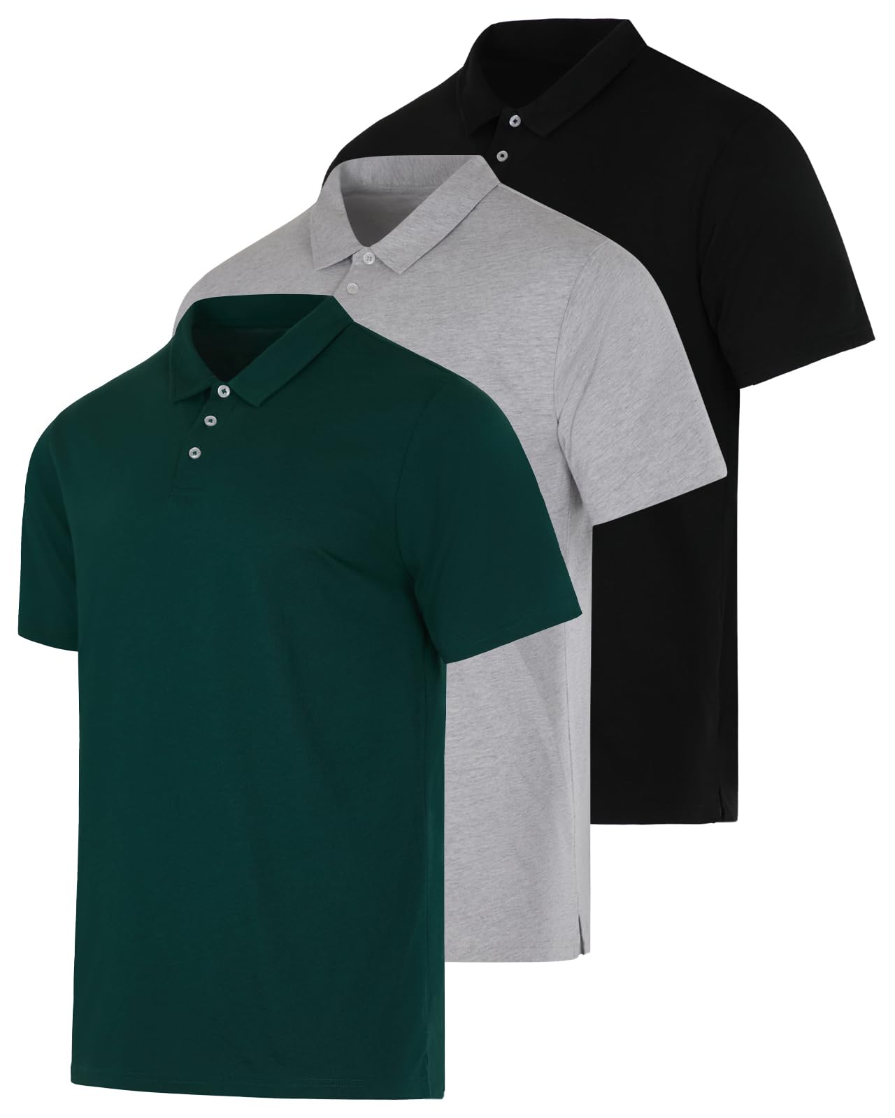 Real Essentials 3 Pack: Men's Casual Jersey Cotton Short Sleeve Quick Dry Breathable Polo Shirt - (Available in Big & Tall)