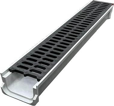 Backyard Trench Drain System, Channel Drain with Double Hole PE Grille, Fast Drainage60x10x4cm/23.6x3.9x1.6in