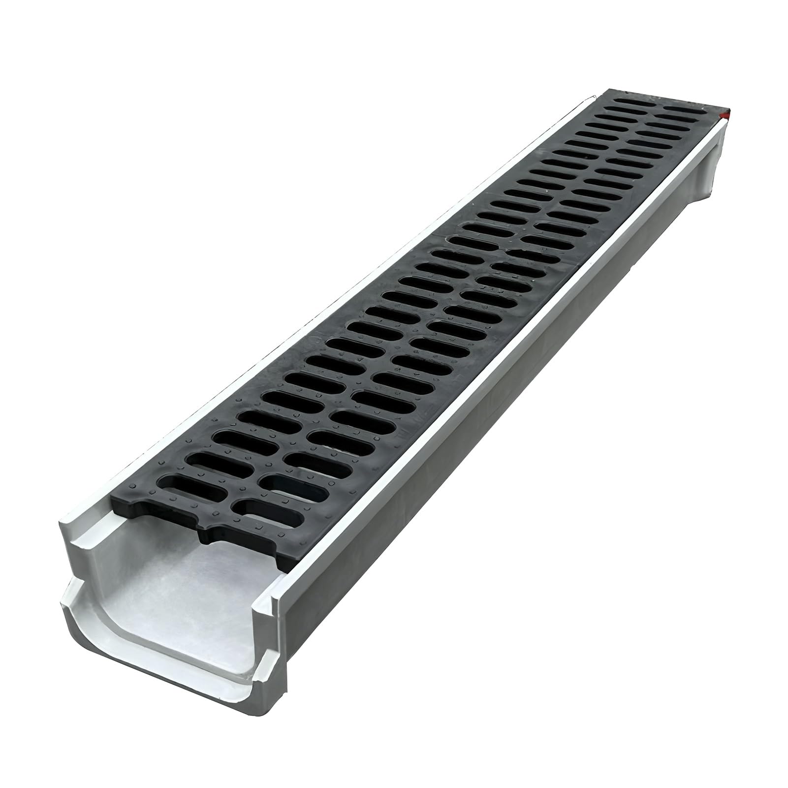 Drainage gratings, Backyard Trench Drain System, Channel with Double Hole PE Grille(60x10x10cm//23.6x3.9x3.9in)