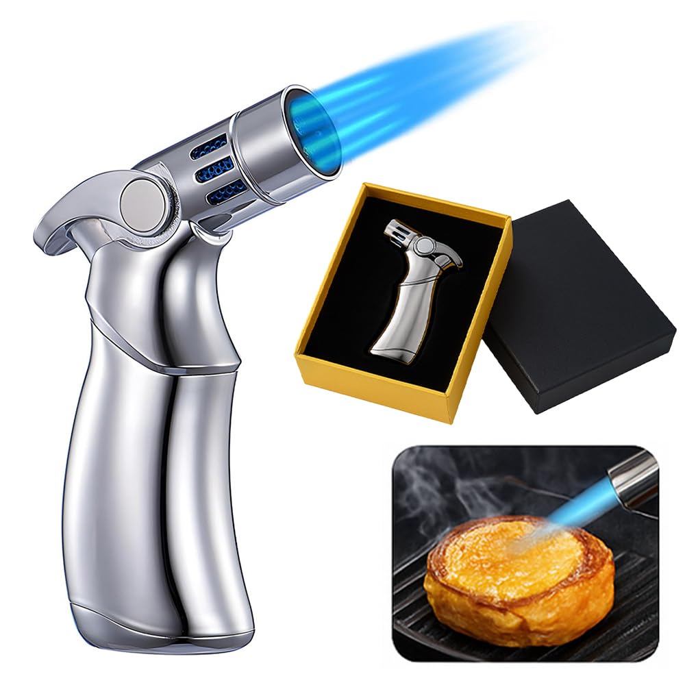 Bmlimited Silver Bml Blow Torch For Cooking Refillable Soldering Torch Safety Lock Adjustable Flame Kitchen Torch For Creme Brulee Desserts Baking Diy Soldering
