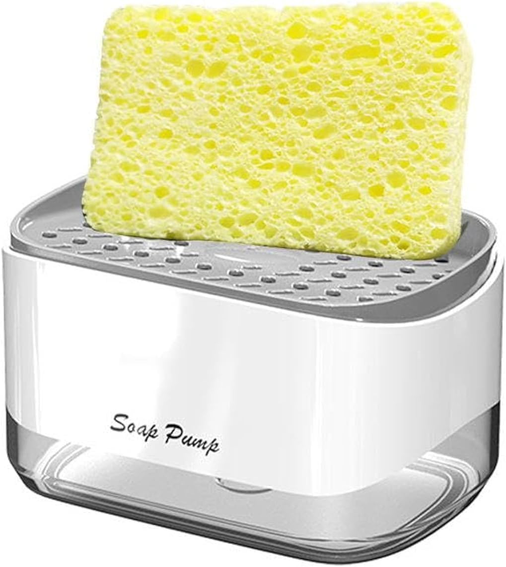 Kitchen Dish Soap Dispenser with Sponge Holder, 2-1 Counter top Soap Pump Dispenser Sink Dish washing Soap Dispenser for Kitchen Sink Dishwashing Soap Dispenser