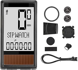Bike Speedometer, Solar Cell 5 Languages Wireless Bike Computer Auto ON/OFF Cycling Speedometer Odometer Waterproof Backlight Bicycle Stopwatch M1 Cycling ANT+ Cadence Sensor Heart Rate Monitor