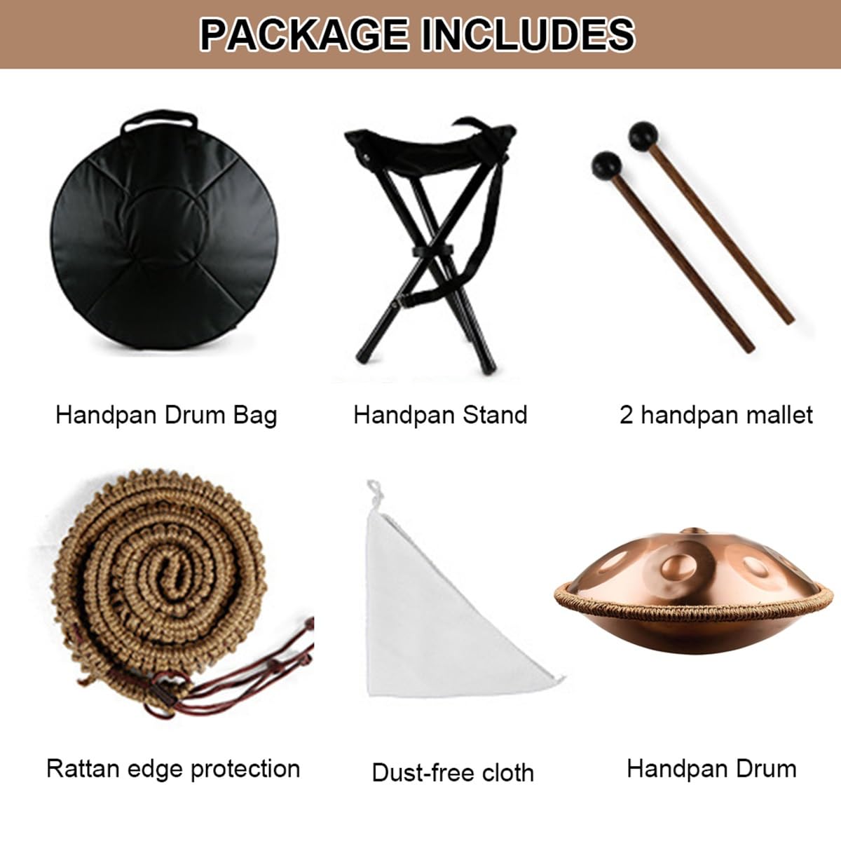 Tamburo in acciaio Handpan 432Hz/440Hz 10 note 22 pollici tamburo in acciaio per handpan in re minore(Nero,440Hz)