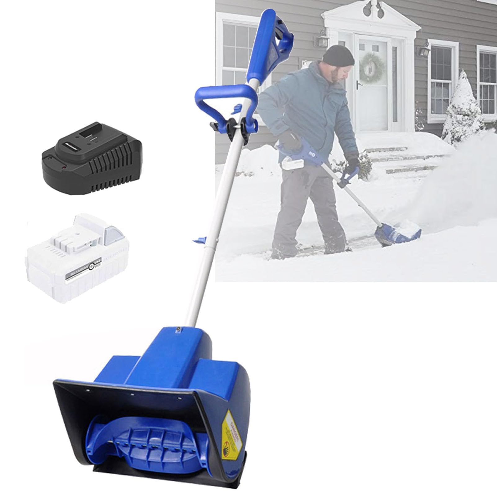 Pala da neve senza fili, spazzaneve elettrico portatile con asta telescopica, batteria ricaricabile, distanza di lancio di 6 m, per patio e uso esterno