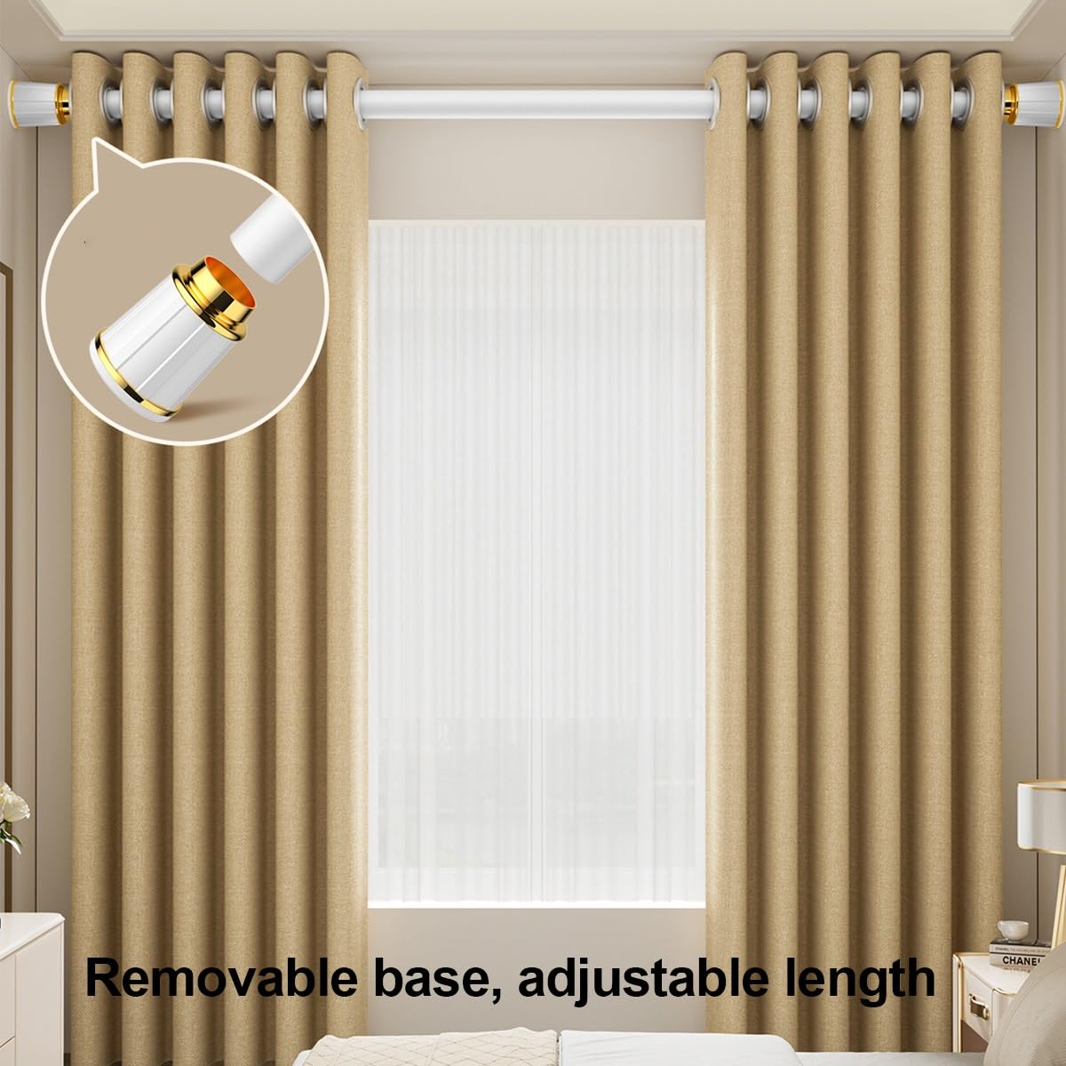 32mm Vorhangstange Ohne Bohren, 40-500cm Teleskopstange Vorhang Ausziehbar, Matt Schwarz Multifunktionale Gardinenstange Klemmbar für Fenster Küche Schrank und Badewanne(Weiß,410-500cm)
