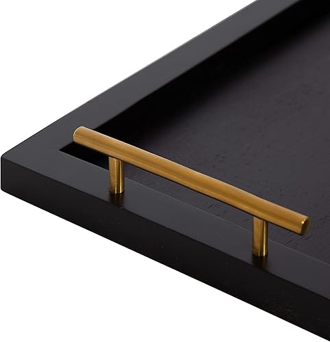 Miniatura 7 de Kate and Laurel Halsey - Bandeja rectangular de madera decorativa con asas de metal pulido 17 x 13 pulgadas negro y dorado bandeja rectangular