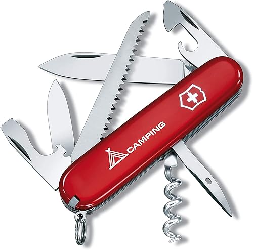 Victorinox Navaja de bolsillo para autocaravana del ejército suizo con logotipo de camping - ROJO