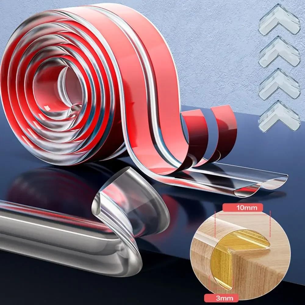 1/5 Stück Tischkantenschutz, Möbel-Eckenschutzstreifen, Selbstklebend, Transparent, for Kinder, Kollisionssicher, Weiche Stoßstange, Baby-Sicherheit(3m - 4pcs Corner Pad)