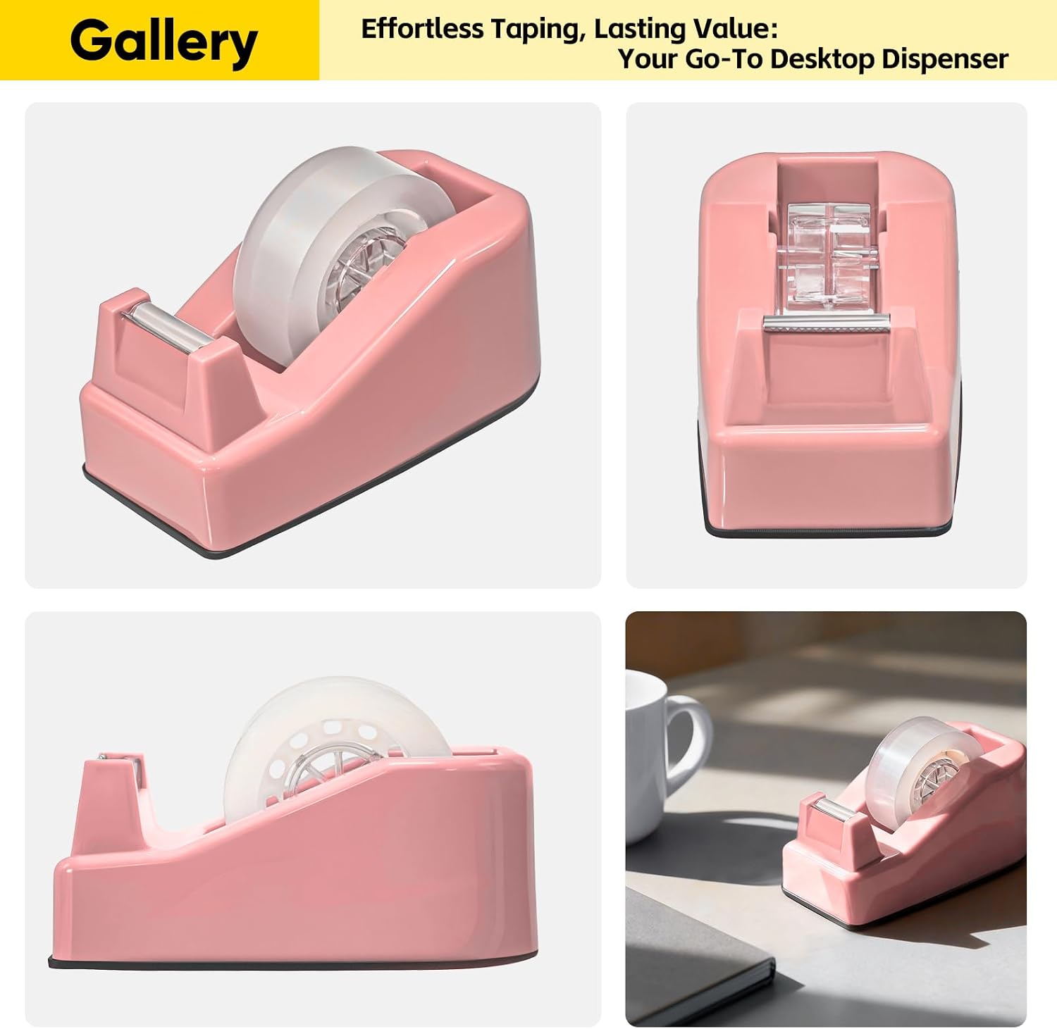 Compact Office Desktop Tape Dispenser, Fits 1" Standard Core, Pink image 4