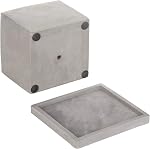 MyGift 5-Inch Pot de ciment gris clair carré avec drainage, Planteurs à petites fleurs avec bacs à soucoupes amovibles, Ensemble de 2
