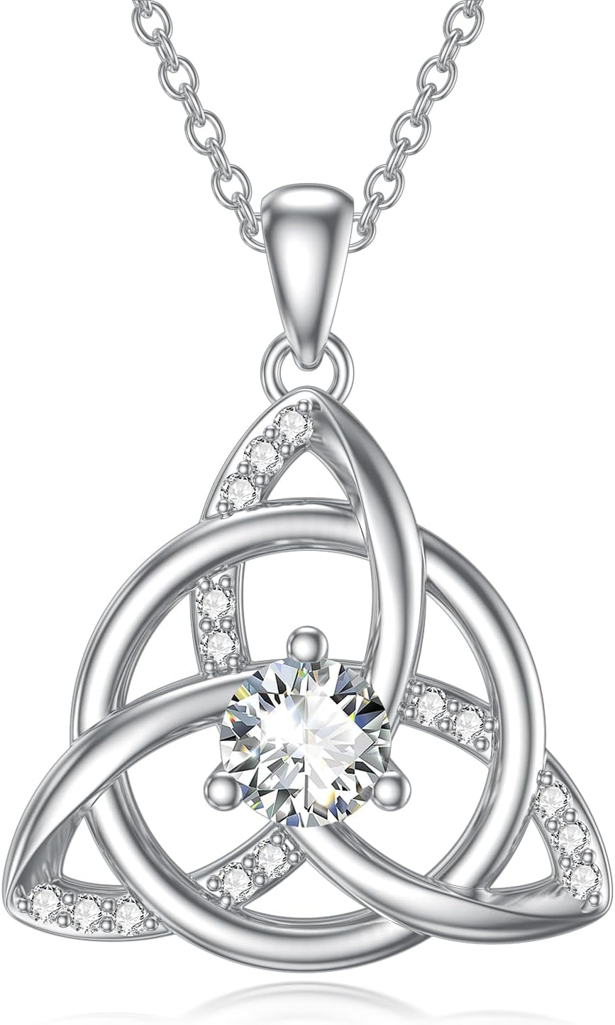 Moissanite Diamond Celtic Knot Necklace for Women Irish Claddagh/Triquetra/Tree of Life/Teardrop Celtic Neckalce 14K Gold Plated Sterling Silver Irish Jewelry Christmas Gifts for Women Wife Her