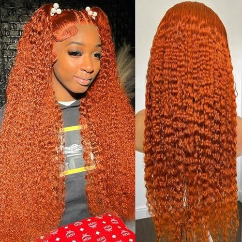 Image of Nsvnsv Ginger Wig Human Hair 13x4 deep wave Ginger Orange Lace Front Wigs Human Hair HD Transparent Lace Frontal 350 Colored Human Wig Pre Plucked 180% Density 22inch