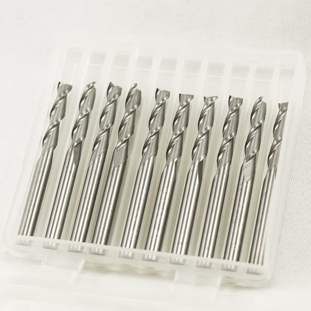KLOT Industrial Grade 10pcs Solid Carbide End Mill 3.175mm 1/8" Milling Cutter 2-Flute YG10X Tungsten Router Bit CNC