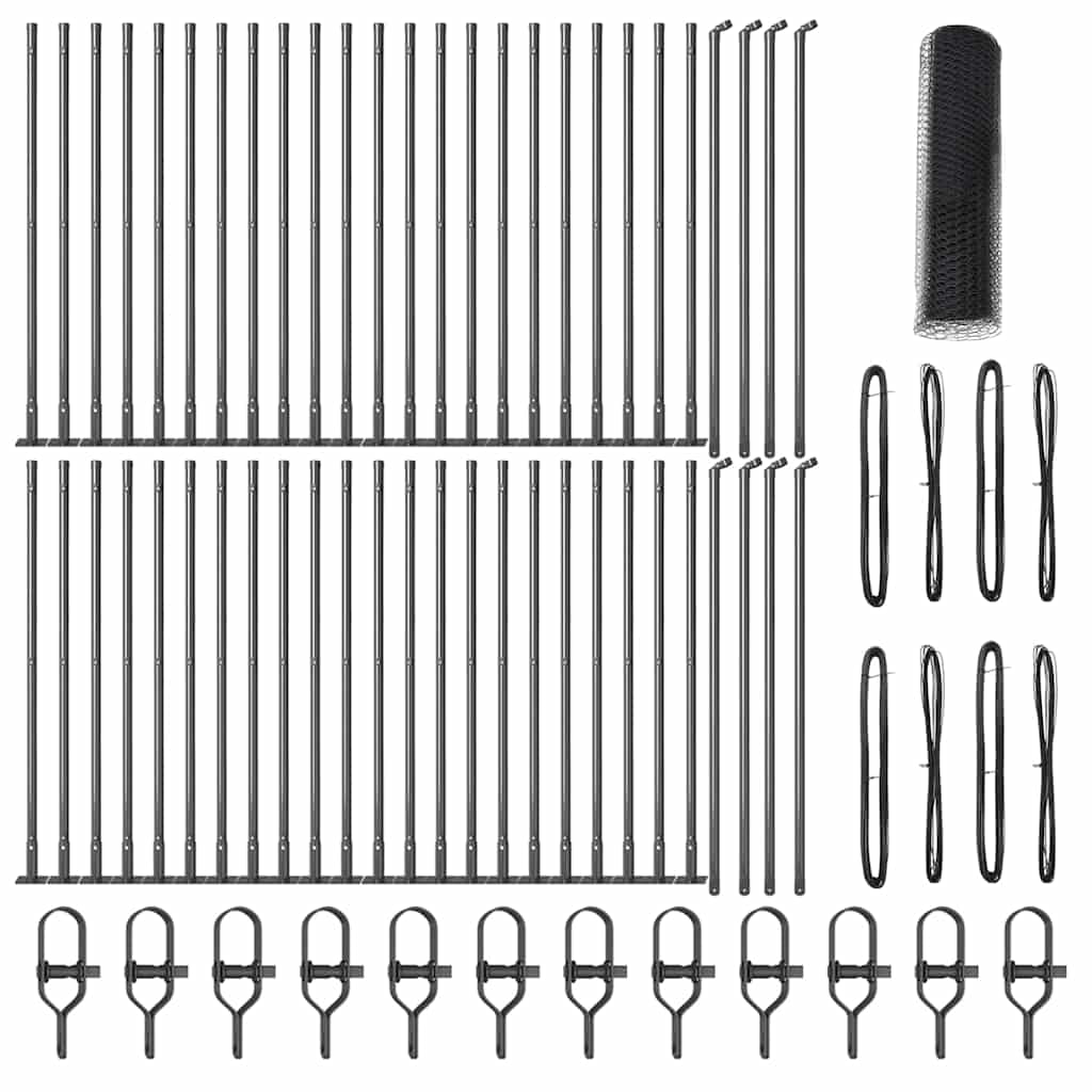 Grey Steel and PVC Fence Post 100 x 0.6 m 25 mm Mesh for Garden and Terrace Security, Weather Resistant Corrosion Proof Outdoor Fencing Support Post Set Easy Assembly