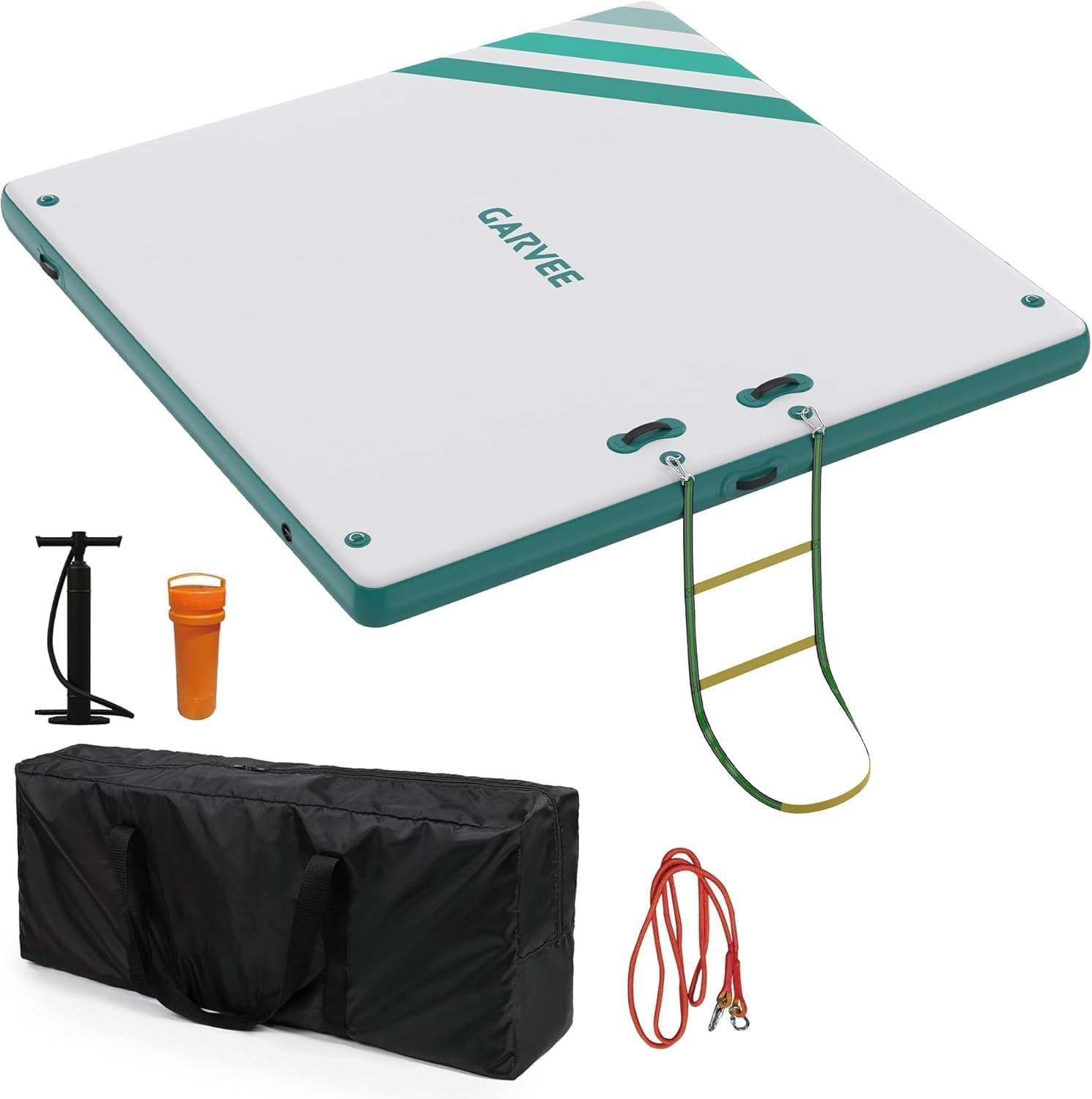 Inflatable Pontoon Dock, Thicken Air Dock Floating Platform, Inflatable Pontoon with Nonslip Surface and Rope Ladder, Lake Floats for Adults, Lake Beach Island Raft Pad, Adaptable to Pool Beach Ocean