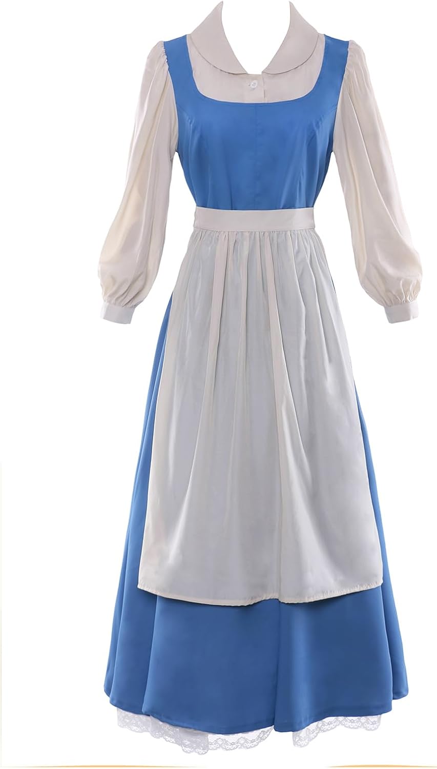 Visbion Beauty Belle Costume Maid Blue Dress Womens Princess Halloween Cosplay