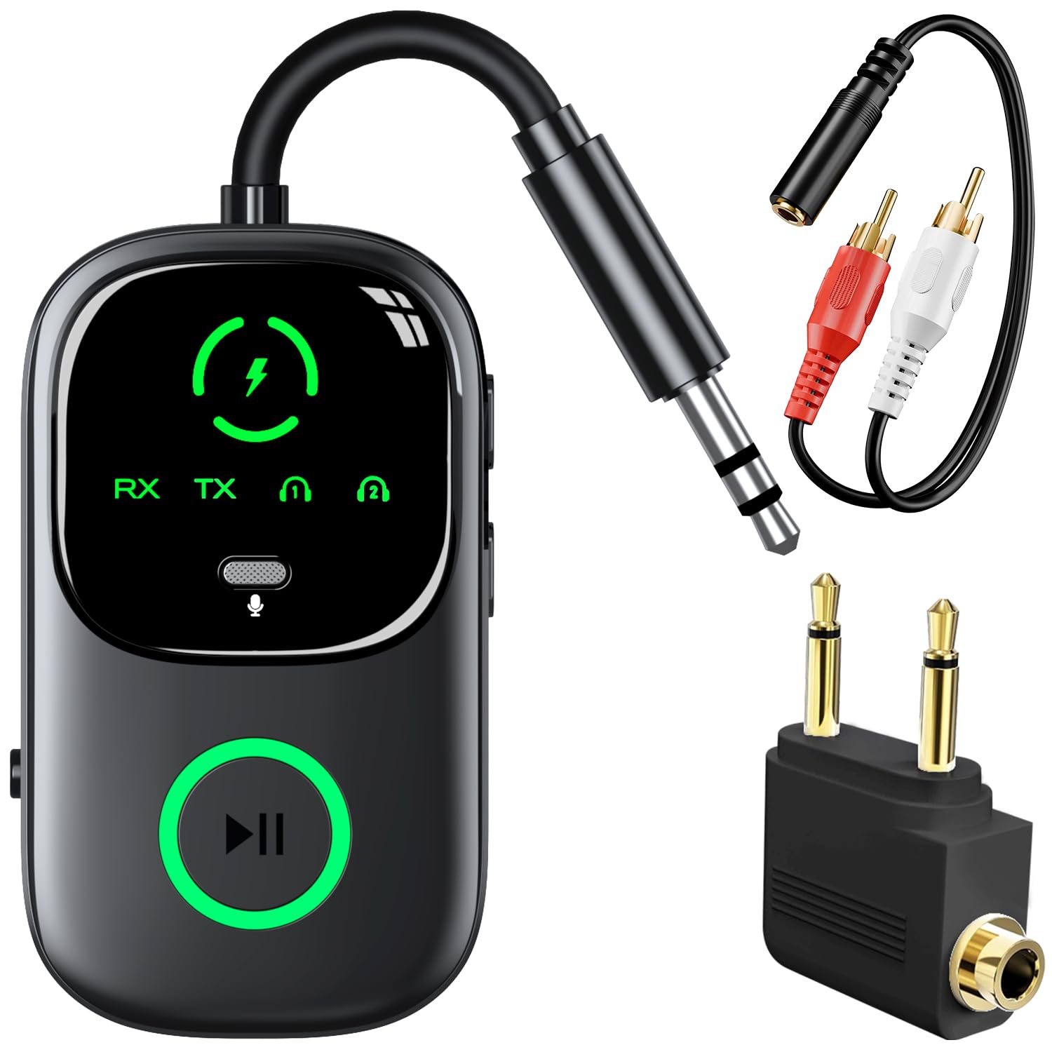 LED Display 2 in 1 Bluetooth 6.0 Transmitter Receiver 3.5mm AUX Jack RCA Wireless Audio Adapter Dongle for Airpods Headphones TV Airplane Flight Car Speaker Home Stereo, Dual Pairing & Handsfree Call-image-6