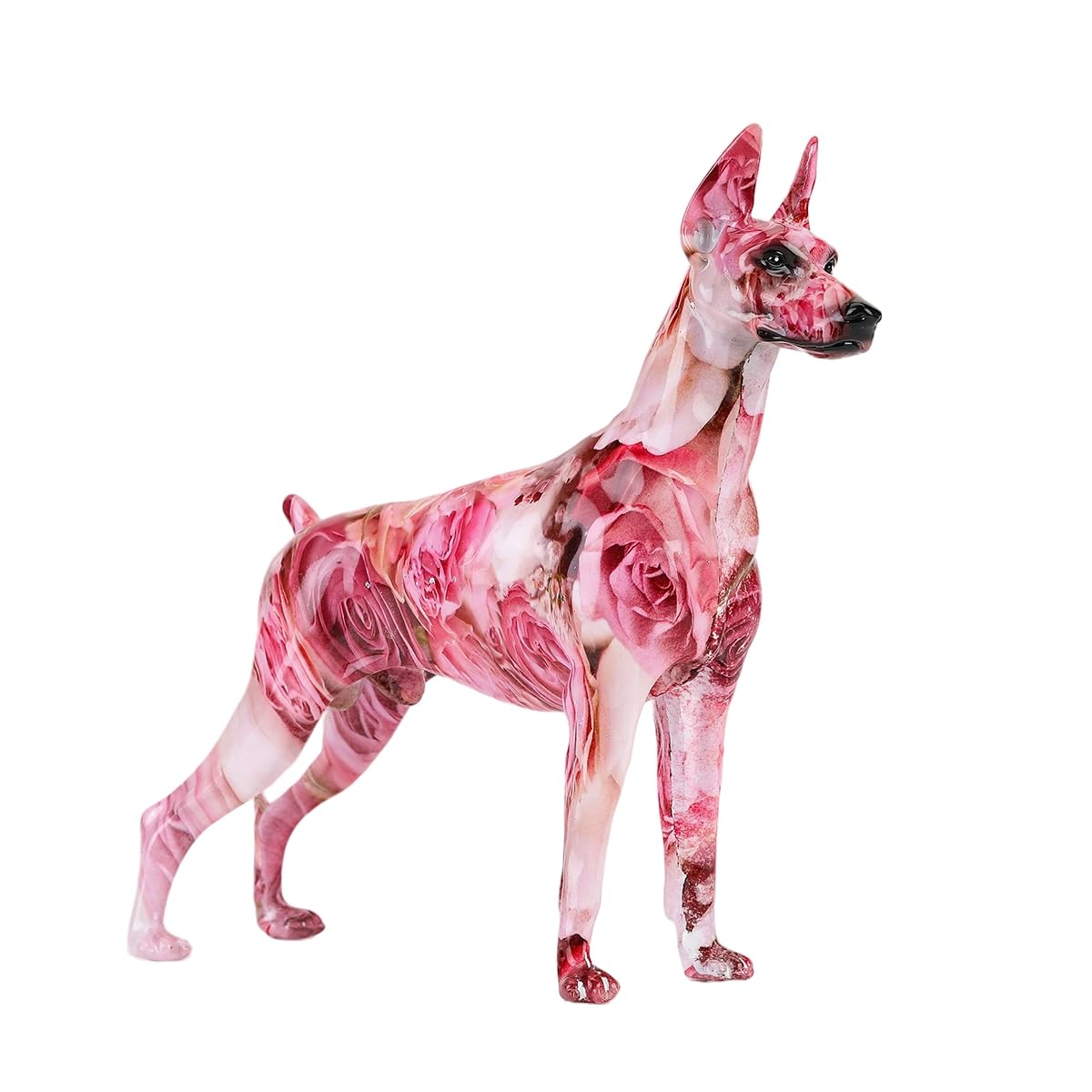 FLYuechun Ranan Simple 9.06in Creative Pet Handle Graffiti Color Doberman Dog Statue Decorations Home Entrance Wine Cabinet Office Decor Resin Crafts (A023 Pink)