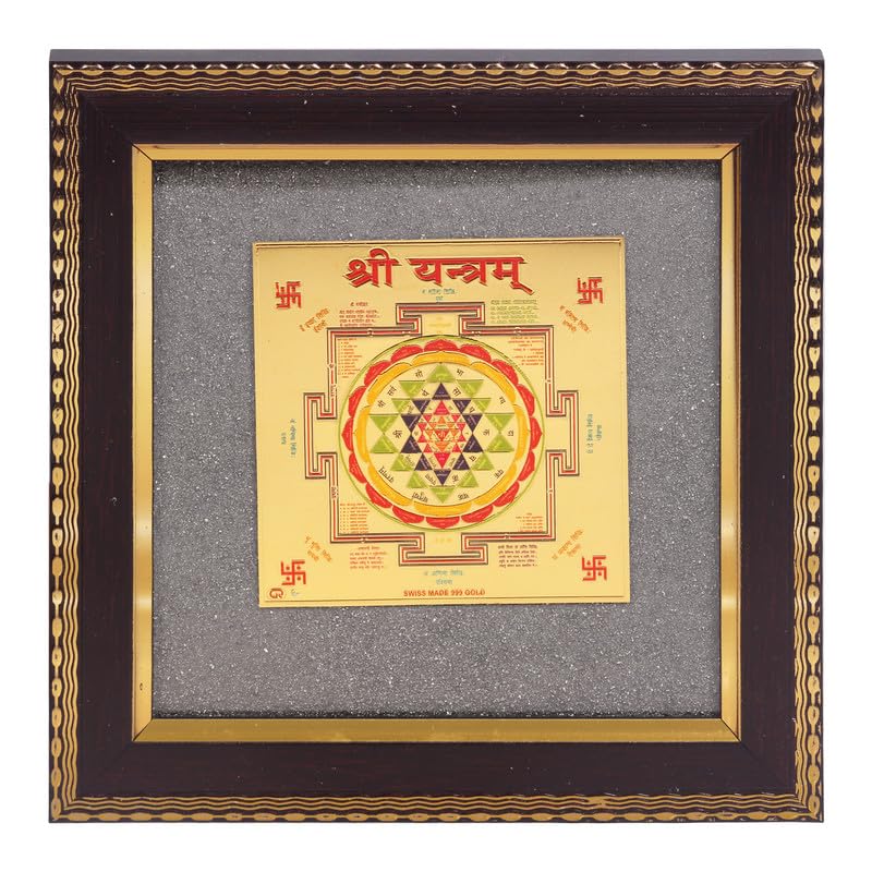 Image of Sacred Geometry Shree Yantra Wall Art, Gold Finish Vastu Frame for Wealth Energy, Home & Office Spiritual Decor