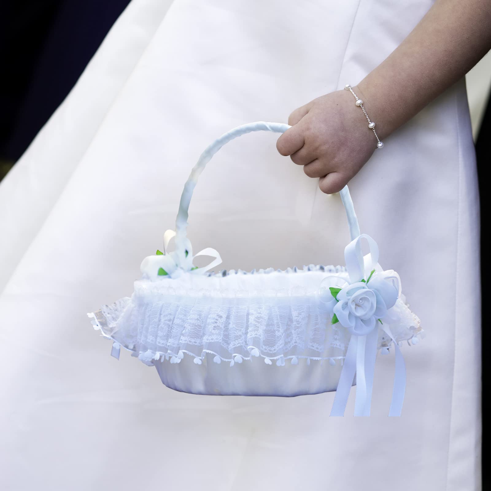 Cesto Per Damigella Di Fiori - Bianco Con Fiocco, 33,5x23 Cm, Per Petali E Confezioni