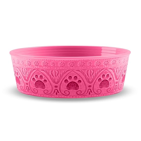TarHong Medallion Paw Print Pet Bowl Pink - Medium