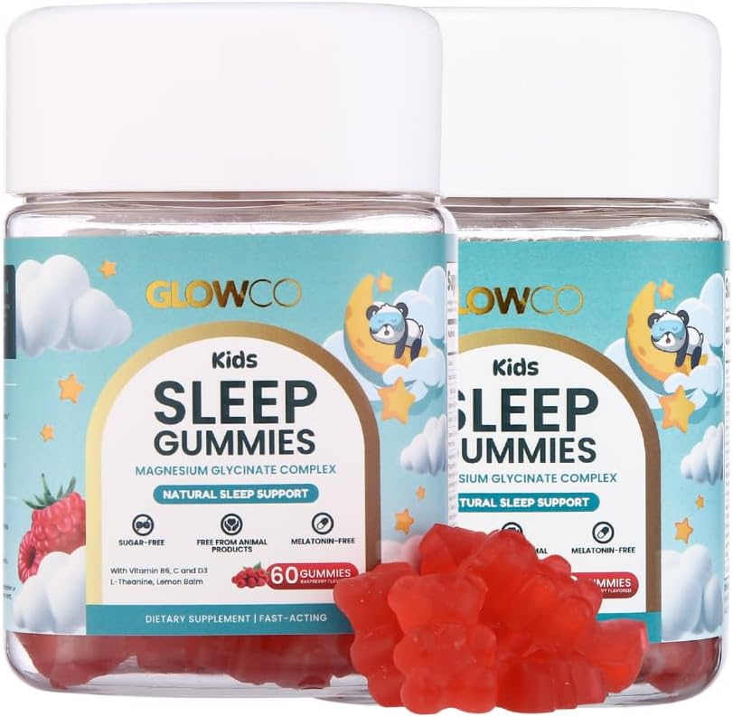 GLOWCO Magnesium Glycinate Sleep Gummies for Kids & Adults | Melatonin-Free, Natural Fast Sleep Aid Gummies (Pack of 2)