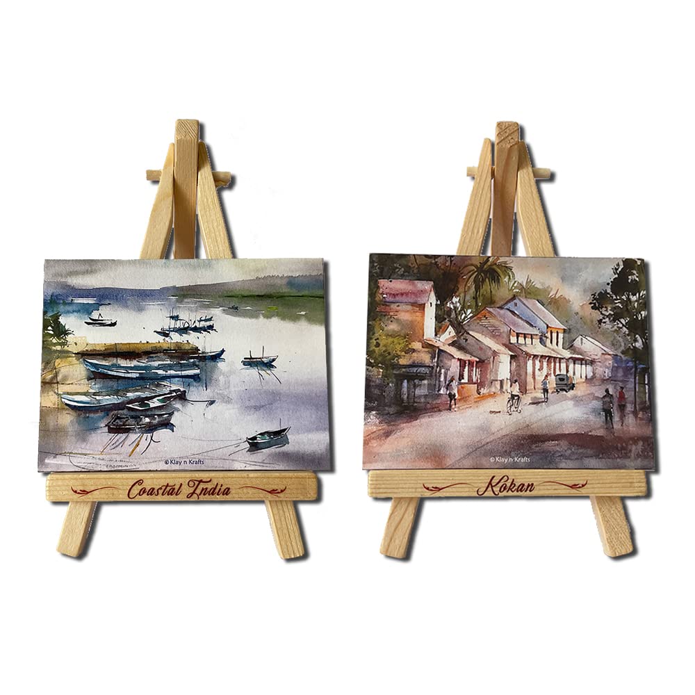 Klay N Krafts Easel with Coastal India & Konkan painting- Set of 2