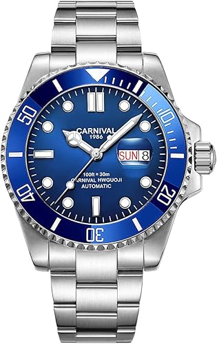 Miniatura 7 de PASOY Reloj automático para hombre, luminoso, Tourbillon, mecánico, con bisel giratorio, cristal de zafiro, impermeable, acero inoxidable, relojes